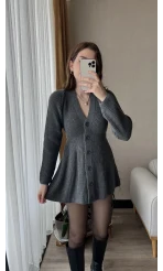 Hot Mini Antrasit Triko Elbise