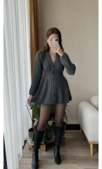 Hot Mini Antrasit Triko Elbise
