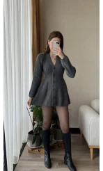 Hot Mini Antrasit Triko Elbise