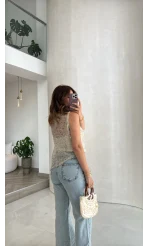 İçi Askılı Body Pullu Bluz - Ekru - Kod: 1115