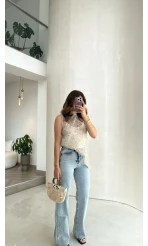 İçi Askılı Body Pullu Bluz - Ekru - Kod: 1115