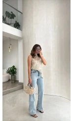 İçi Askılı Body Pullu Bluz - Ekru - Kod: 1115