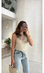 İçi Askılı Body Pullu Bluz - Ekru - Kod: 1115