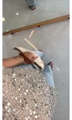 İçi Askılı Body Pullu Bluz - Taş - Kod: 1115