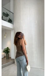 İçi Askılı Body Pullu Bluz - Vizon - Kod: 1115