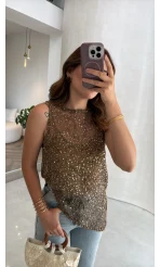 İçi Askılı Body Pullu Bluz - Vizon - Kod: 1115