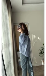 İnce Çizgili Mavi Tunik Gömlek
