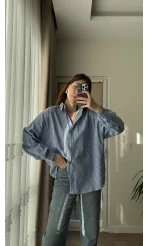 İnce Çizgili Mavi Tunik Gömlek