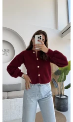 İnci Düğmeli Sakallı Hırka - Bordo - Kod: 25302
