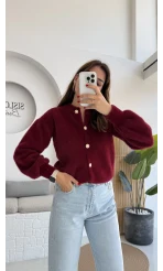 İnci Düğmeli Sakallı Hırka - Bordo - Kod: 25302