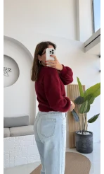 İnci Düğmeli Sakallı Hırka - Bordo - Kod: 25302