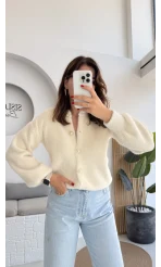 İnci Düğmeli Sakallı Hırka - Ekru - Kod: 25302