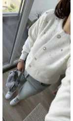 İncili Taşlı Beyaz Yumoş Hırka