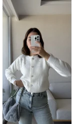 İncili Taşlı Beyaz Yumoş Hırka