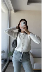 İncili Taşlı Beyaz Yumoş Hırka