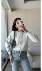 İncili Taşlı Beyaz Yumoş Hırka