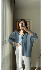 İndigo Mavi Oversize Tensel Gömlek Kod: 4612