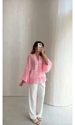 İp Bağcıklı Gömlek - Pembe - Kod: 5098