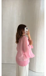 İp Bağcıklı Gömlek - Pembe - Kod: 5098
