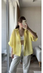 İpeksi Sarı Transparan Gömlek