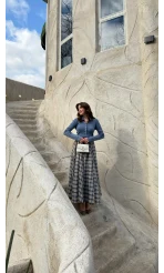 Ireila Ekose Desenli Kloş Etek - Taş - Kod: 263001