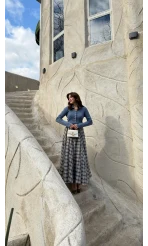 Ireila Ekose Desenli Kloş Etek - Taş - Kod: 263001