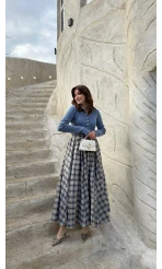 Ireila Ekose Desenli Kloş Etek - Taş - Kod: 263001