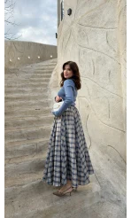 Ireila Ekose Desenli Kloş Etek - Taş - Kod: 263001