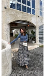 Ireila Ekose Desenli Kloş Etek - Taş - Kod: 263001