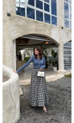 Ireila Ekose Desenli Kloş Etek - Taş - Kod: 263001