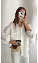 Isabella Çizgili Oversize Gömlek - Beyaz - Kod: 5000