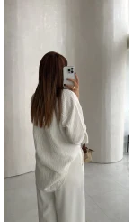 Isabella Çizgili Oversize Gömlek - Beyaz - Kod: 5000