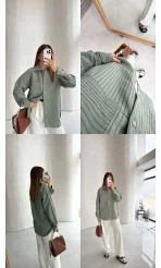 Isabella Çizgili Oversize Gömlek - Çağla - Kod: 5000