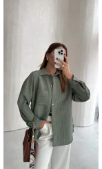 Isabella Çizgili Oversize Gömlek - Çağla - Kod: 5000