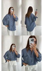 Isabella Çizgili Oversize Gömlek - Mavi - Kod: 5000