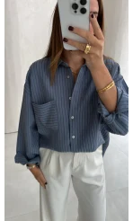 Isabella Çizgili Oversize Gömlek - Mavi - Kod: 5000