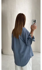 Isabella Çizgili Oversize Gömlek - Mavi - Kod: 5000