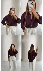 Isabella Çizgili Oversize Gömlek - Mürdüm - Kod: 5000