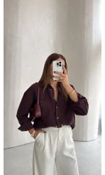 Isabella Çizgili Oversize Gömlek - Mürdüm - Kod: 5000