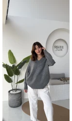 İsabella V Yaka Kazak - Antrasit