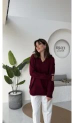 İsabella V Yaka Kazak - Bordo