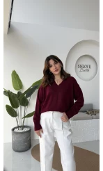 İsabella V Yaka Kazak - Bordo