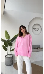 İsabella V Yaka Kazak - Pembe