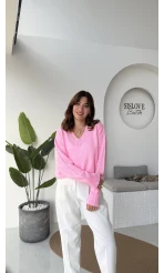 İsabella V Yaka Kazak - Pembe