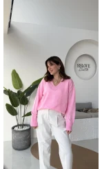 İsabella V Yaka Kazak - Pembe