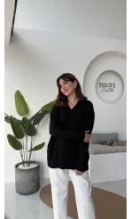 İsabella V Yaka Kazak - Siyah