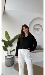 İsabella V Yaka Kazak - Siyah