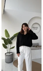 İsabella V Yaka Kazak - Siyah