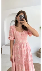 İşlemeli Mary Pembe Elbise - 8976