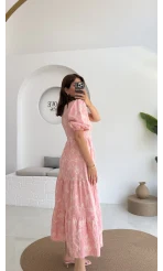 İşlemeli Mary Pembe Elbise - 8976